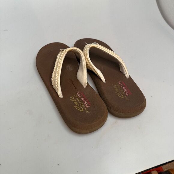 Skechers Cali Asana Women’s US Size 8 Yoga Foam Flip Flops Cream Brown Knit - Picture 13 of 16